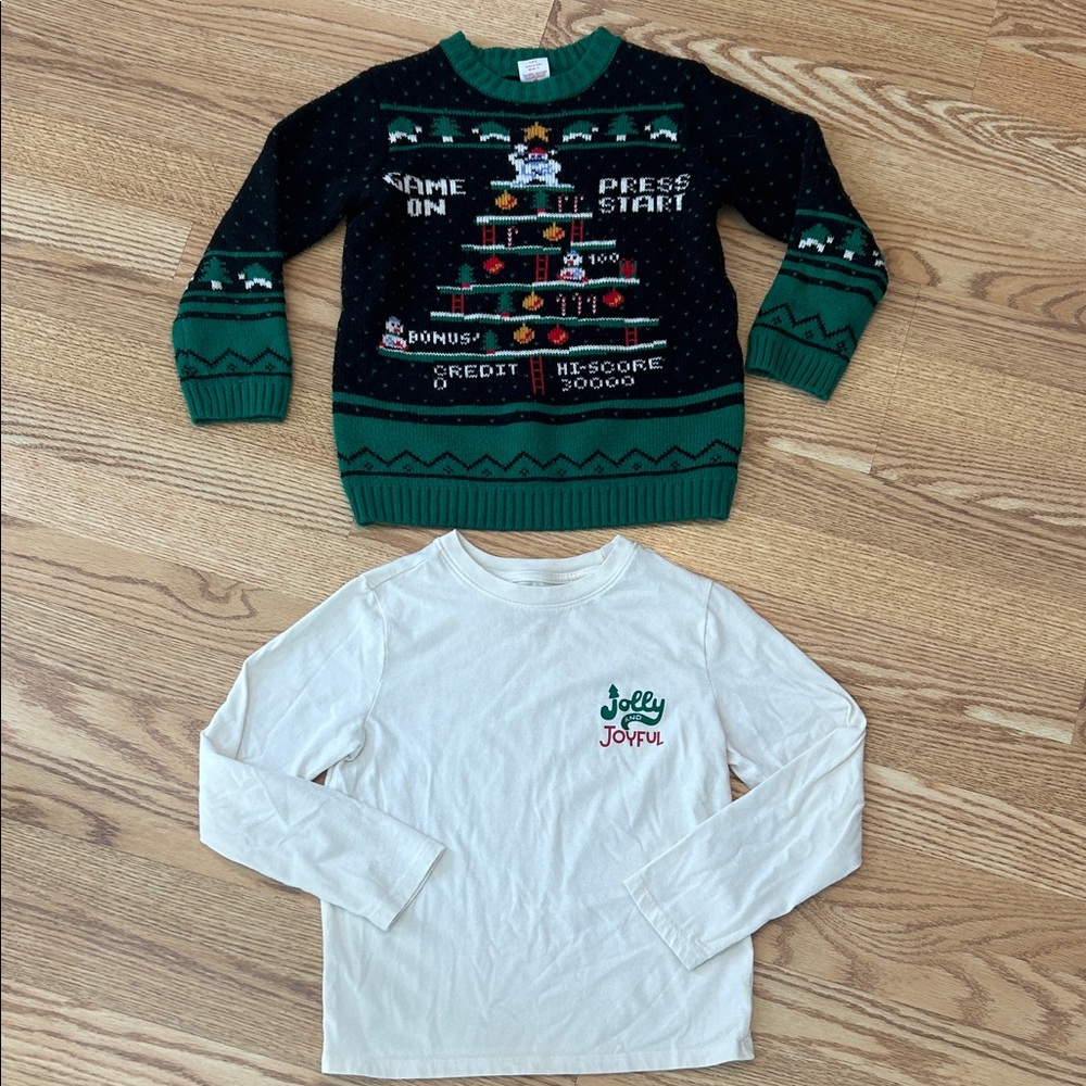 Lot Boys Gamer Holiday Sweater & Long Sleeve Jolly tee sz 6 / 7